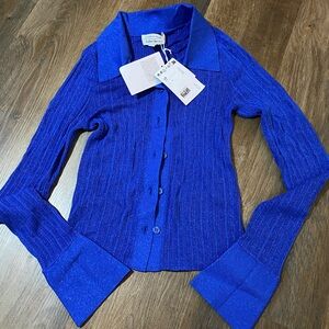 & OTHER STORIES - ROYAL BLUE METALLIC LONG SLEEVE TOP - SIZE XS
